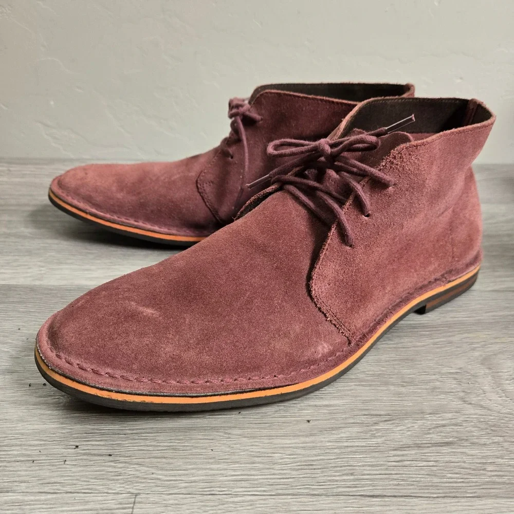 Cole Haan Burgundy Chukka Ankle Boots Size 11.5 Suede Lace Up Casual Almond Toe